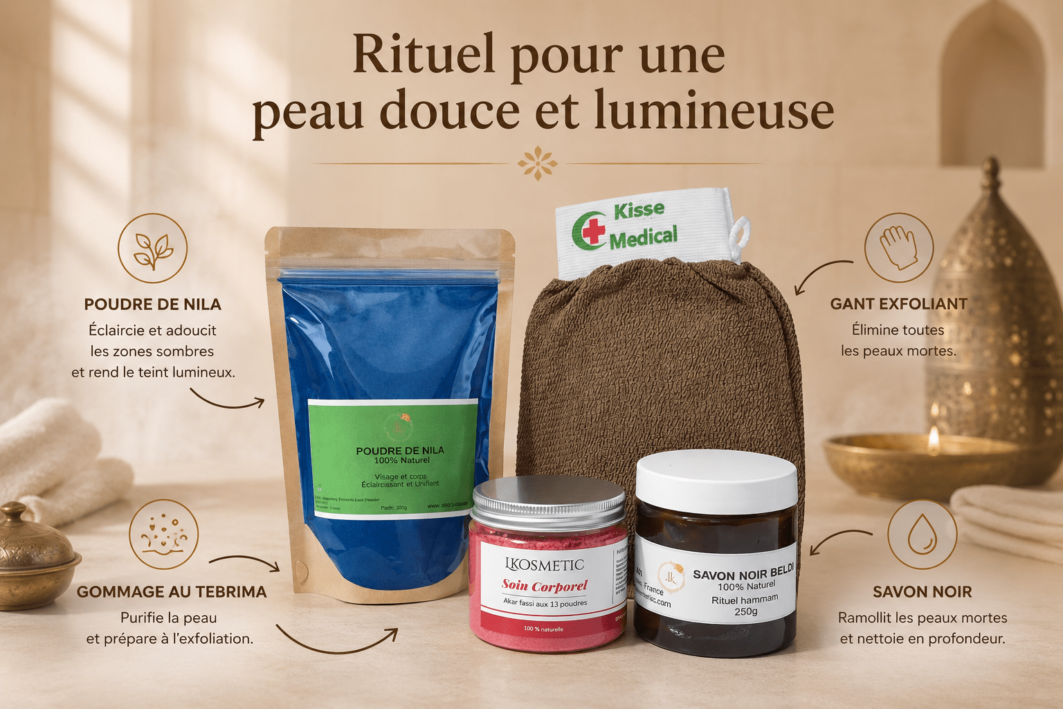 Pack Rituel Hammam complet - Peau douce & éclat naturel - LKosmetic