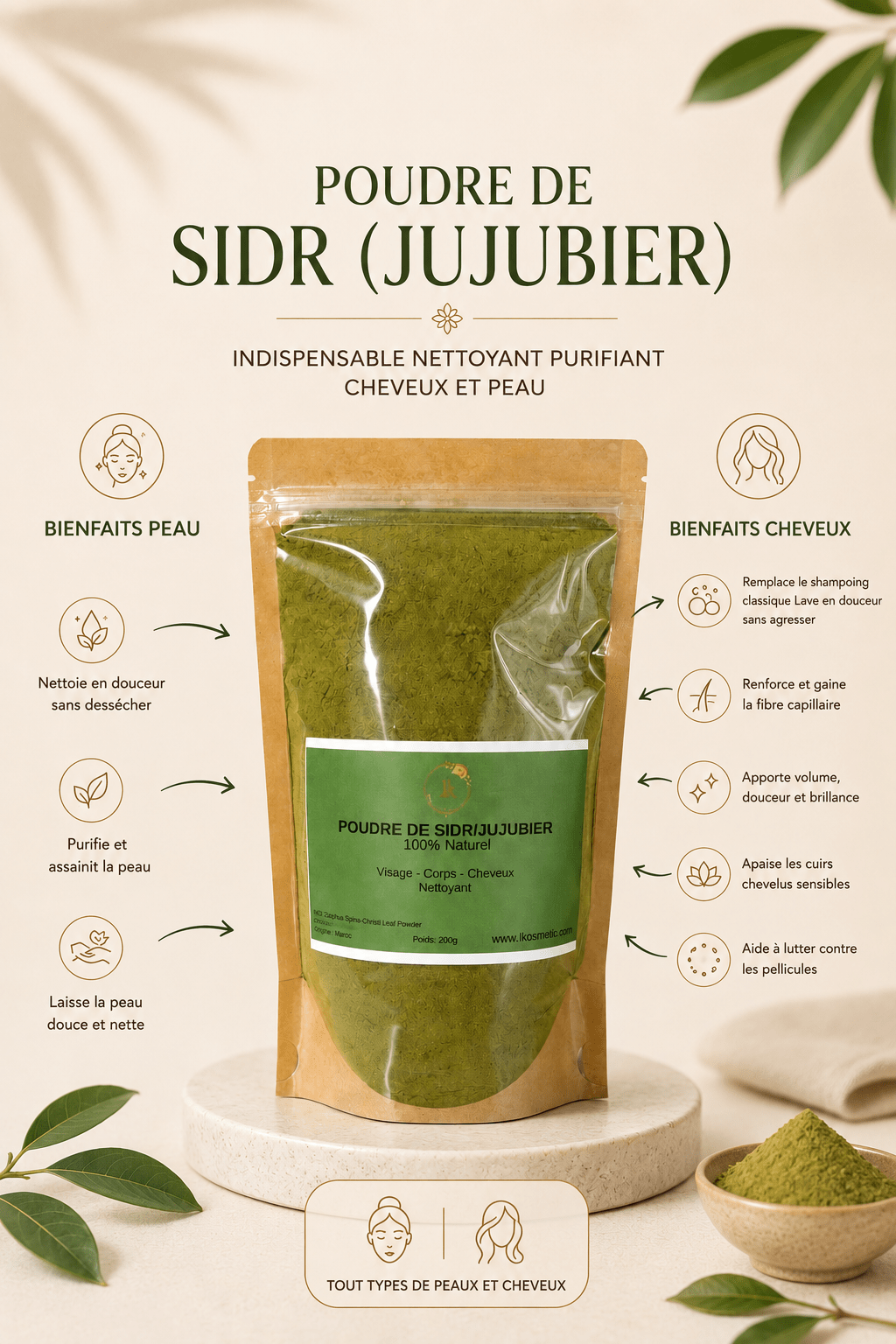 Poudre de Sidr / Jujubier - Nettoyant peau et cheveux - LKosmetic
